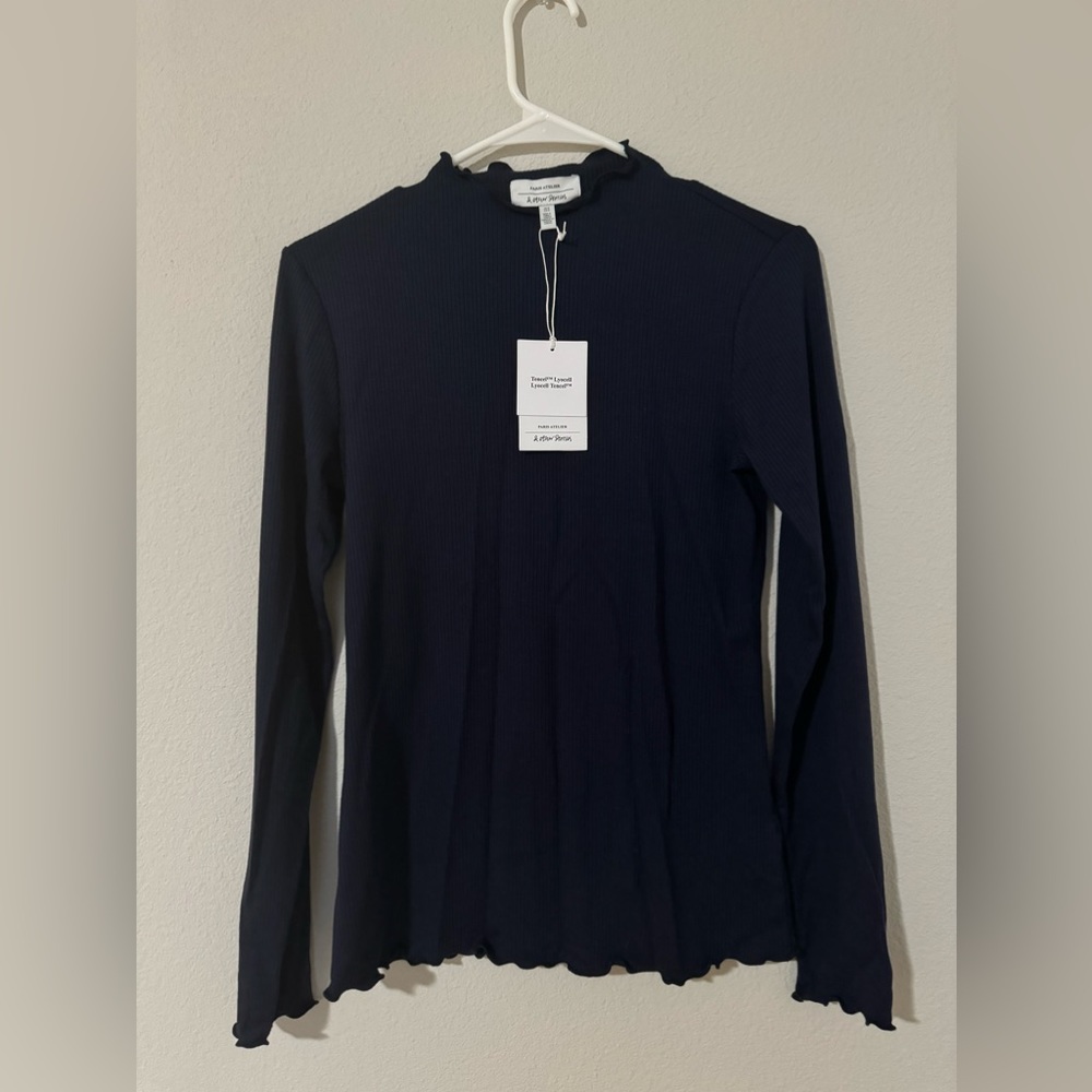 & other stories frilled ribbed mock neck top NWT
